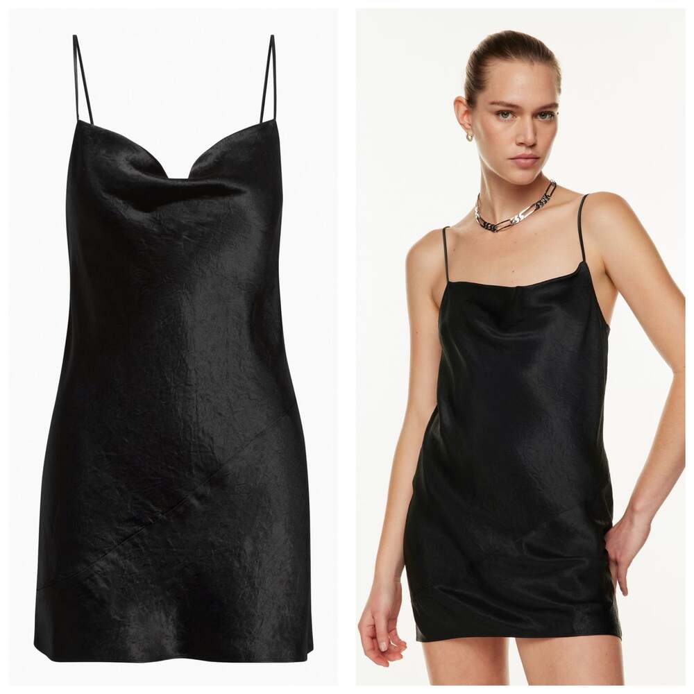 Aritzia Babaton Model Dress Size Small Satin Cowl-Neck Mini Slip Black